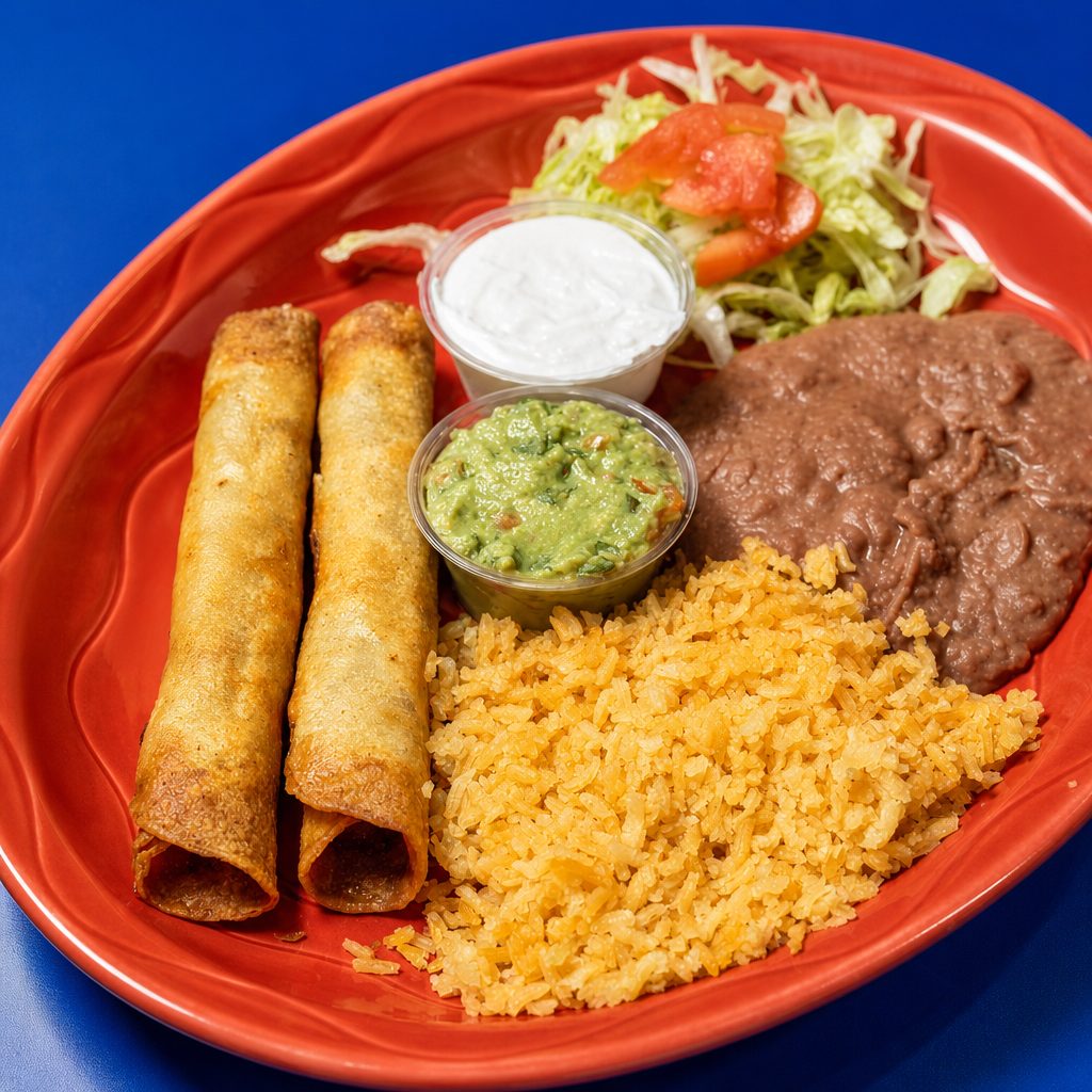 Chicken flautas lunch plate.