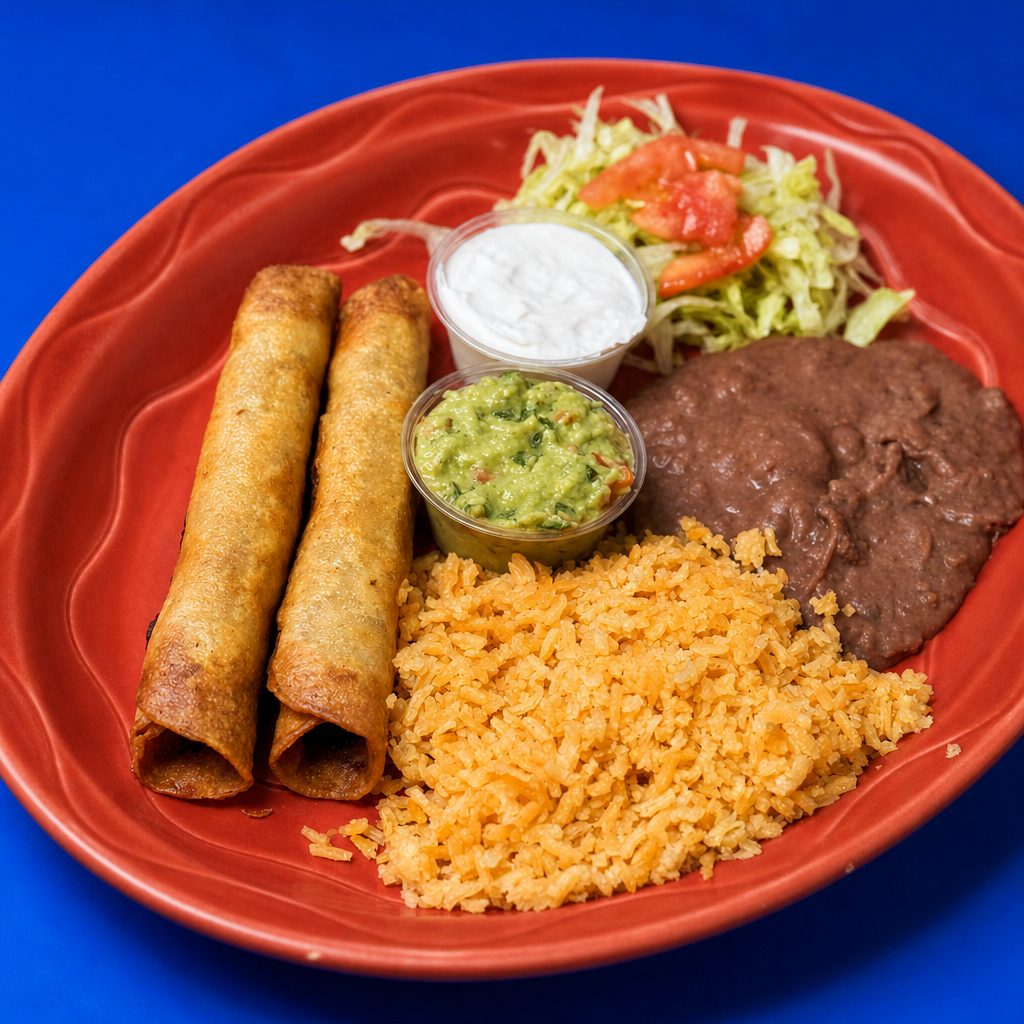 Chicken flautas lunch plate.
